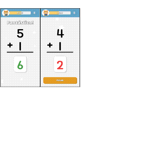 Resultados sinalizados pelo aplicativo como correto e incorreto.
