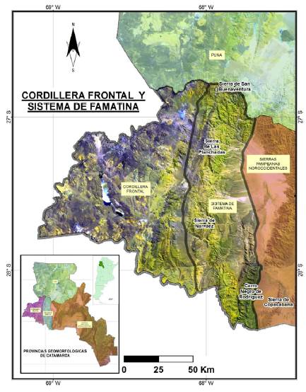 Región y Asociación Geomorfológica de la Cordillera Frontal, área de estudio delimitada con un óvalo rojo