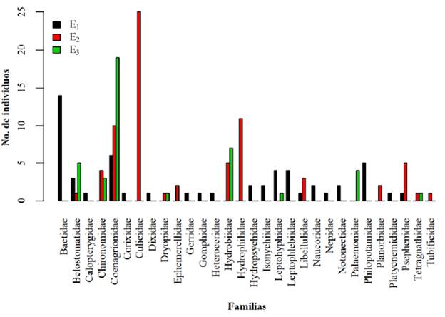 Distribución espacial de las morfofamilias de macroinvertebrados acuáticos colectados en el área de estudio
