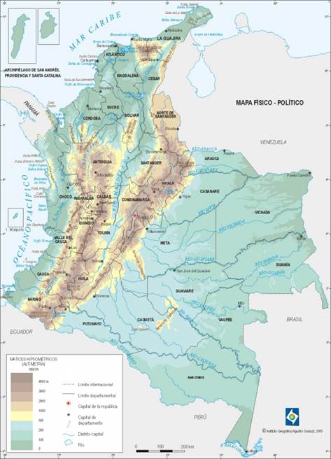 Map of altitudes in Colombia