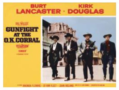 
IImagen   3.   Fotografía   promocional   del  filme Gunfight at the O.K. Corral, dirigida por John Sturges, en 1957 y publicada por Paramount Pictures.