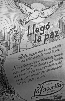 Figura 2. Ricardo Warecki, publicidad para la Tienda La Favorita, diario Crónica, Rosario, mayo de 1945.