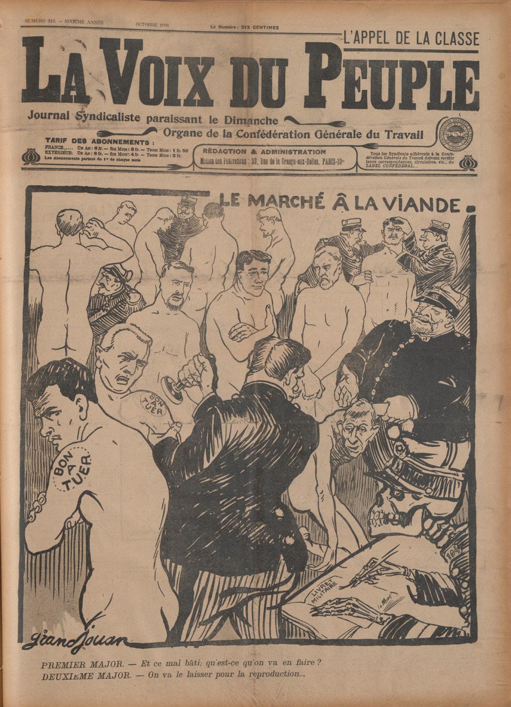 Imagen 7.  Jules-Félix Grandjouan. Le Marché à la  viande. En La Voix du Peuple,  París, octubre 1906. IISG ZF 10330.