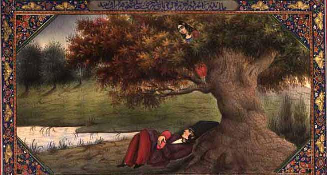 Figure 11. Badrbasem and Johar (1853), One  Thousand and One Nights, Golestan Palace Museum. Source: One Thousand  and One Nights, illustrated by Sani ol-Molk