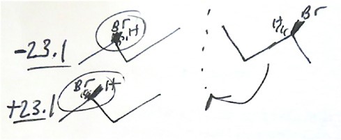 Dibujo de Samuel de estructuras esquemáticas de 2bromobutano creado durante nuestra entrevista y utilizado en el estudio de la Biblia