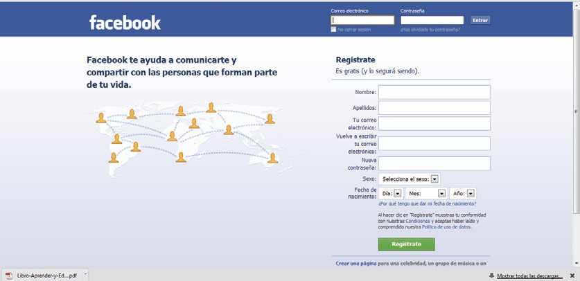 Ejemplo de interfaz: pantalla de inicio de la red social virtual Facebook