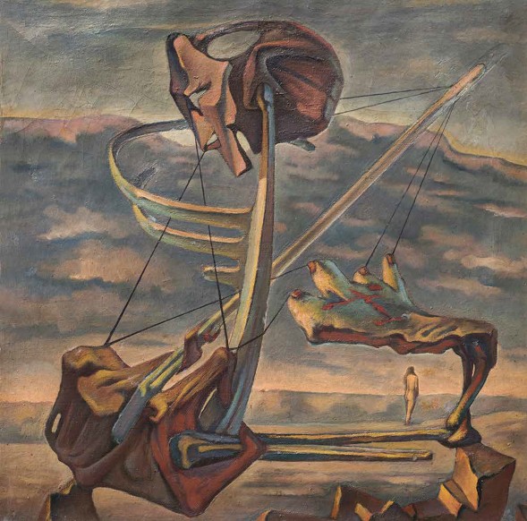 Ramses Younan, Nature Loves a Vacuum, 1944, Oil on canvas, 66 x 66 cm. Courtesy of the Museum of Modern Egyptian Art,  Sector of Fine Arts, Ministry of Culture, Egypt.