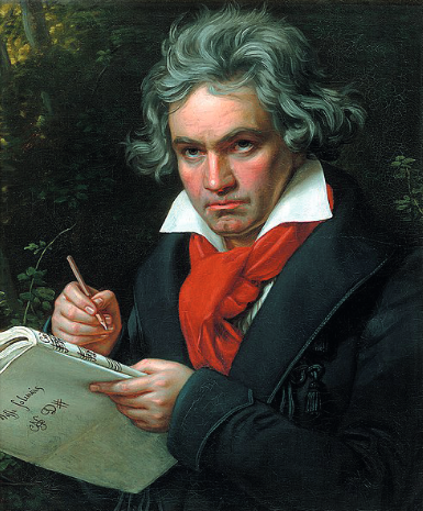 Imagen 1. Una de las pinturas que inmortalizó al genio de Viena. “Retrato de Beethoven componiendo la Misa Solemne”, Joseph KarlStieler (1820).