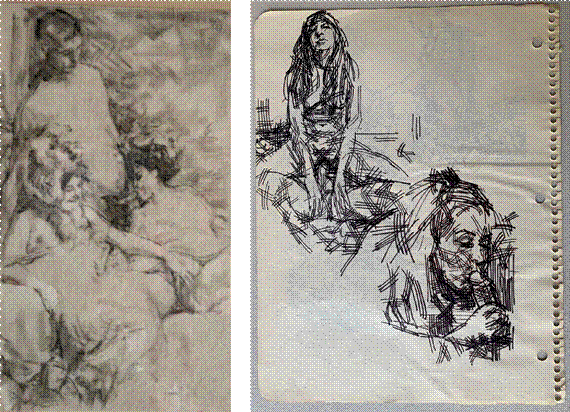 La Celestina, carboncillo, 52 x 30 cm, s.f. / Bocetos, tinta, s.f.