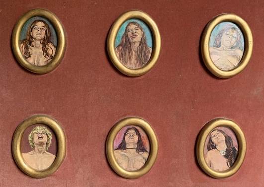 Seis santas teresas posibles, temple, 10 x 9 cm oval, s.f.