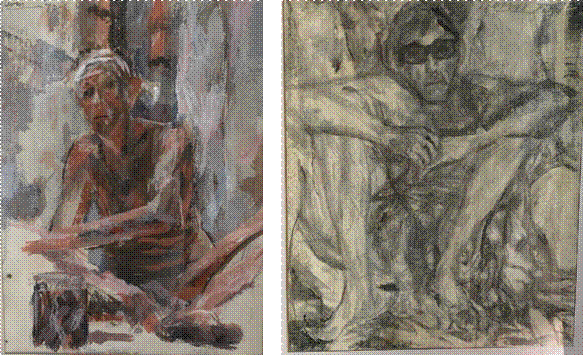 Pintando en el sol, técnica mixta, 35 x 26 cm, 1972 / Autorretrato con lentes para el sol, técnica mixta, 39 x 33 cm., 1972.