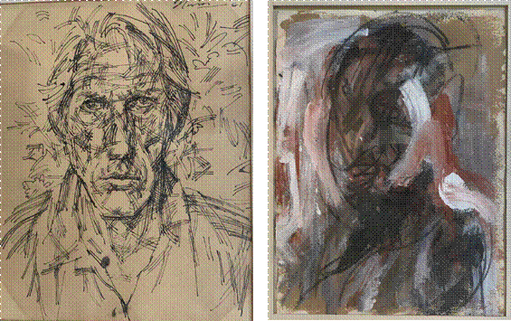 Autorretrato amarillo, tinta, 30 x 23 cm, 1961 /El gordo, técnica mixta, 38 x 29 cm., s.f.