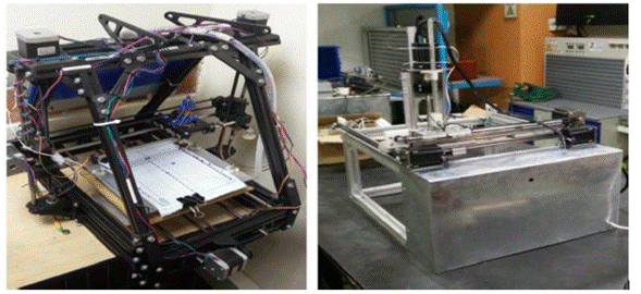 (a)Impresora 3D Mendemax, (b) Robots cartesiano para prototípado 2D y 3 D