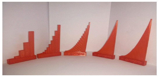 Modelos didácticos de sumas de Riemann impresos en 3D.