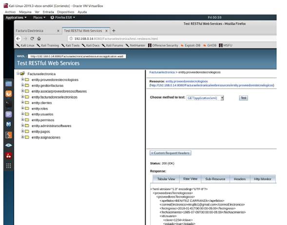 Acceso desde Kali al servicio web registrado para pruebas de auditoría con SQLi.