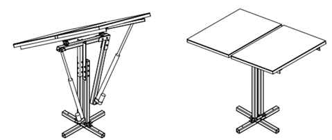 Modelo conceptual de la estructura soporte utilizada en la configuración móvil (izquierda) y fija (derecha).