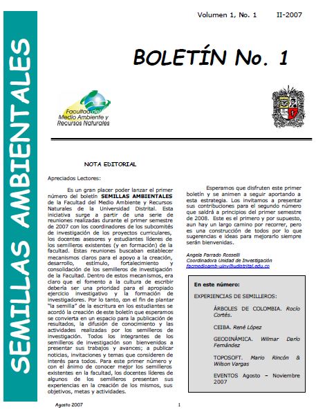 					Ver Vol. 1 Núm. 1 (2007): Boletín Semillas Ambientales
				