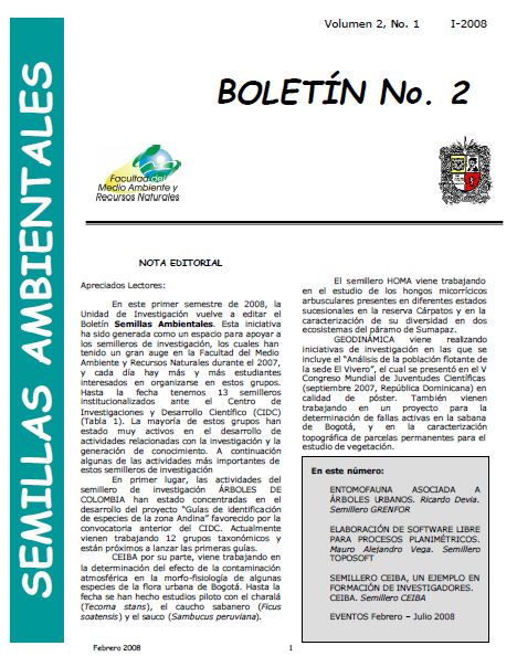 					Ver Vol. 2 Núm. 1 (2008): Boletín Semillas Ambientales
				